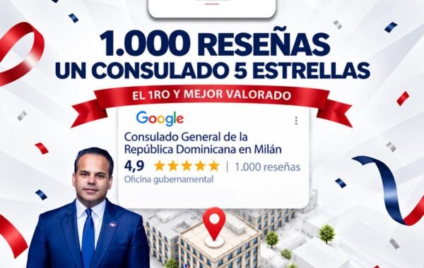 Consulado dominicano en Milán alcanza 4.9 estrellas en Google