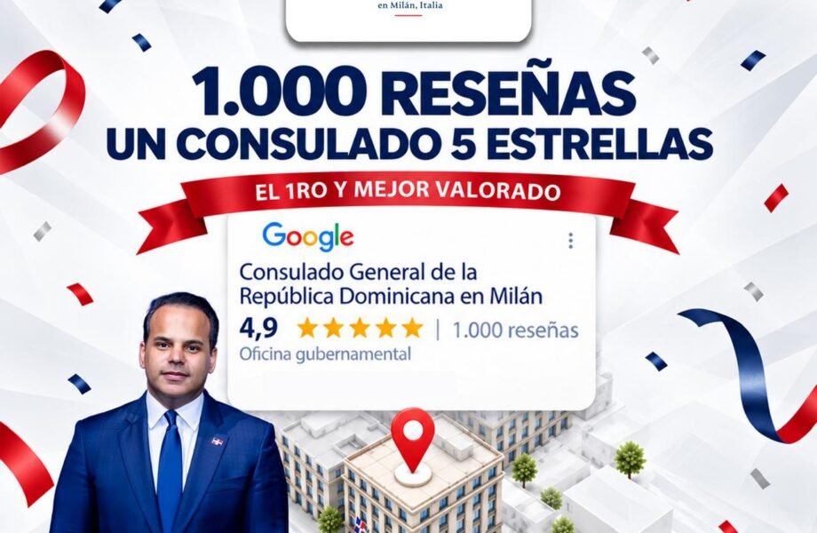 Consulado dominicano en Milán alcanza 4.9 estrellas en Google