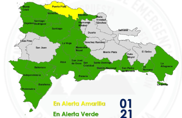 COE coloca una provincia en alerta amarilla y mantiene 21 en verde por incidencia de vaguada