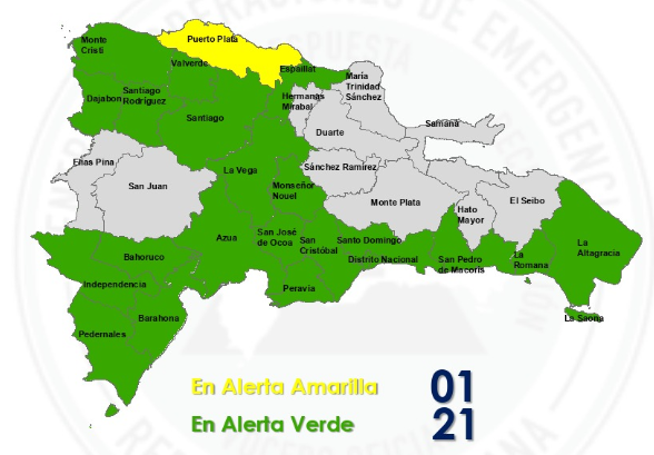 COE coloca una provincia en alerta amarilla y mantiene 21 en verde por incidencia de vaguada