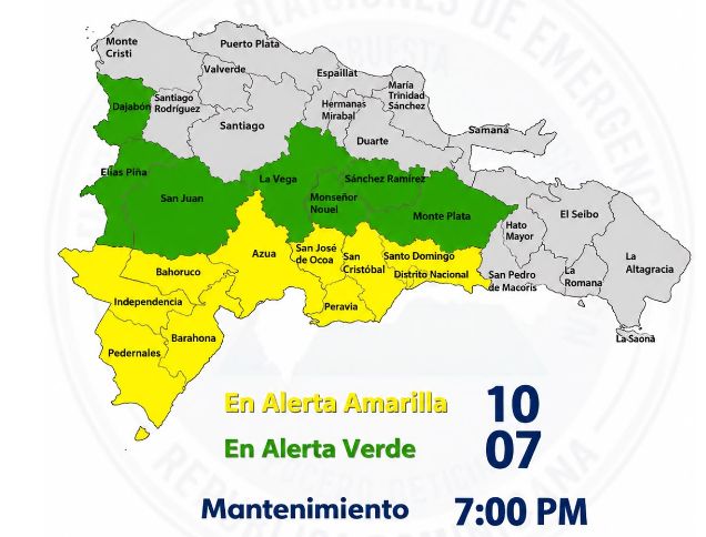 COE mantiene 16 provincias y el Distrito Nacional en alerta por incidencia de vaguada